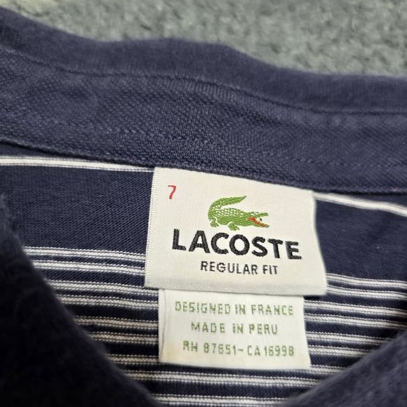 Lacoste Navy Blue Striped Polo Shirt Men’s 7 Regular Fit Crocodile - Picture 5 of 8